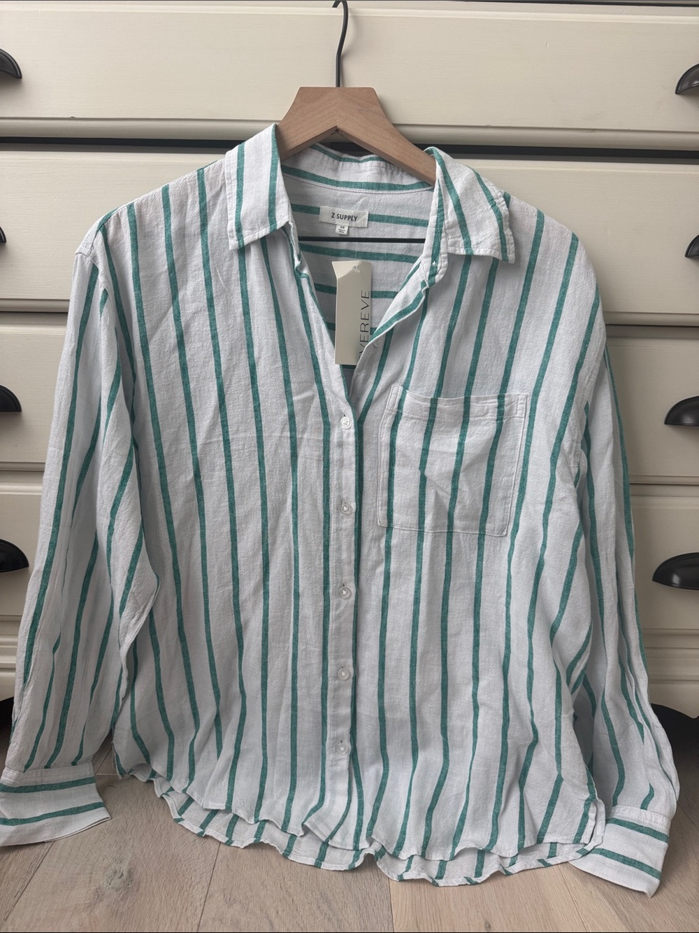 Z Supply Linen Shirt with Green Stripes